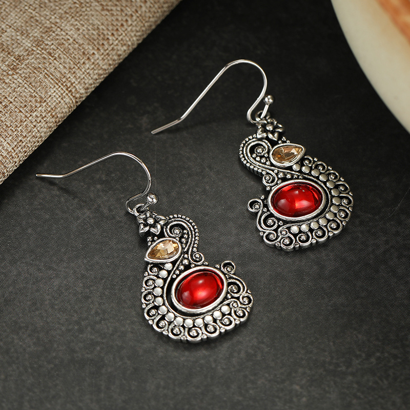 Women's Elegant Retro Art Carving Flowers Hook Dangle Earrings